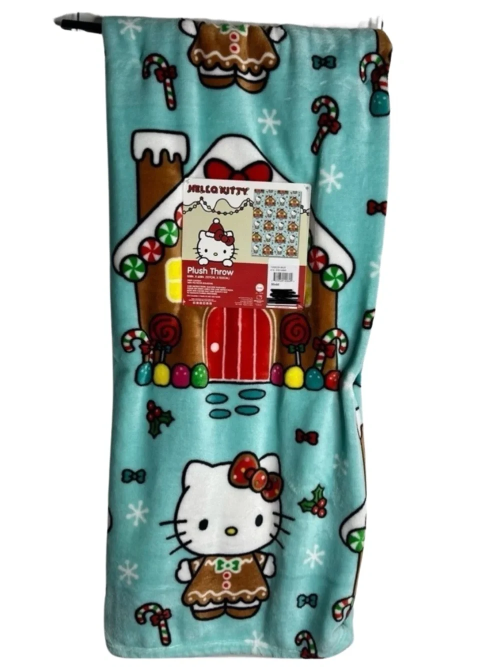 HELLO KITTY CHRISTMAS GINGERBREAD PLUSH THROW, NWT